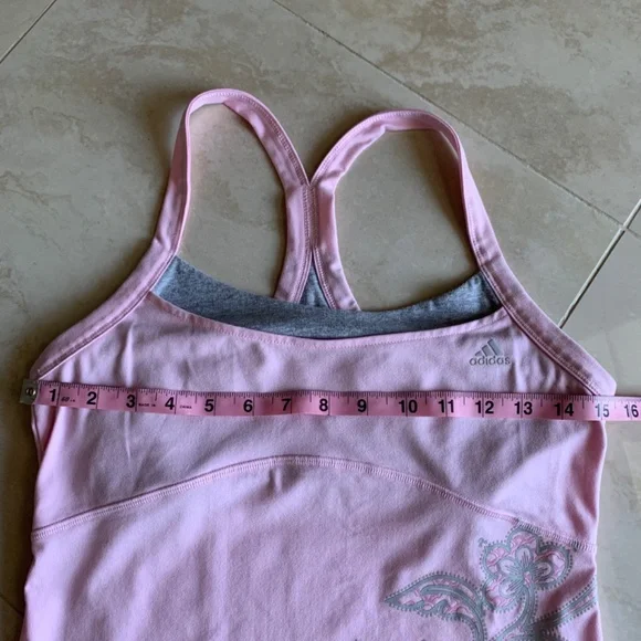 Adidas Pink Climalite Yoga Tank Racerback with Grey Shelf Bra - Picture 8 of 9